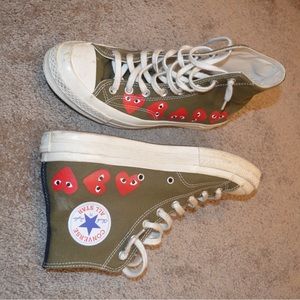 Brown/olive/green cdg (comme des garçons) plays high top chuck taylor